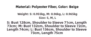 Detailed size chart for women's casual loose long sleeve beige knit jacket with dimensions