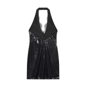Robe Courte Sexy Noire à Paillettes Dos Nu Pour Femmes Avec Dentelle Sans Manches Coupe Ajustée Fête Soirée Cocktail