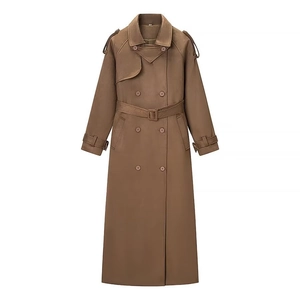 Trench-coat Élégant pour Femme à Double Boutonnage Avec Ceinture Manches Longues Revers Aspect Suédine Couleur Unie Décontracté