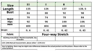 Guide des tailles avec mesures détaillées pour robe longue sexy à empiècements