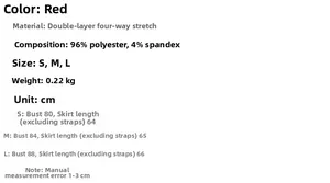 Detailed size guide table for red pleated mini dress with measurements in CM for S M L