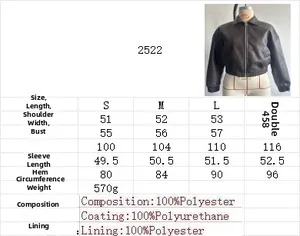 Detailed size chart for vintage PU leather jacket including length, chest, and sleeve metrics