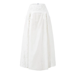 Ensemble Deux Pièces Femme Sexy Blanc Patchwork en Dentelle Épaules Dénudées Top Court et Jupe Longue Bohème Vacances Satin Imprimé Mode