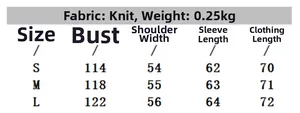 Detailed size chart for women lace patchwork knit sweater with bust and length measurements