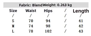 Size chart table for women knit skirt set showing waist and hips measurements
