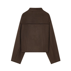 Women's dark brown oversized wool-blend jacket with drop shoulders and back seam detail