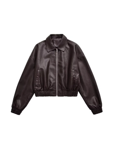 Women's Street Retro PU Leather Jacket Loose Fit Lapel Motorcycle Biker Jacket Zip Up Outfits Long Sleeve Outerwear