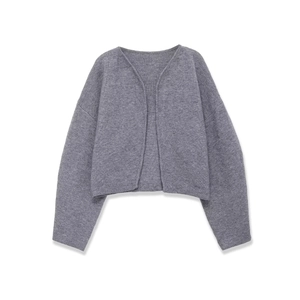 Women's streetwear grey double-sided knit cardigan featuring a cropped cut and open front