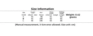 Detailed size chart for deep V neck long sleeve blazer with S M L measurements in cm