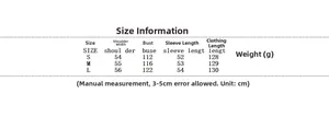 Detailed size chart for women's long trench coat featuring bust and length measurements
