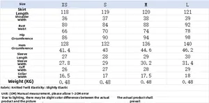 Detailed size chart for short-sleeve knitted maxi dress with exact measurements