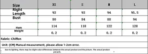Tableau des tailles détaillé pour robe à pois avec mesures précises en centimètres