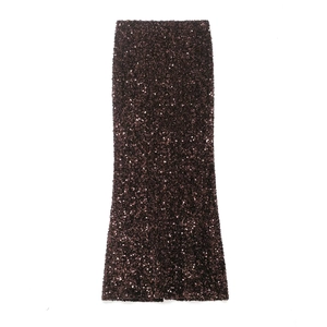 Women Casual Coffee Sequin Midi Skirt High Waist Split Fishtail Mermaid Sequin Party Skirt For Women Polyester Skirt