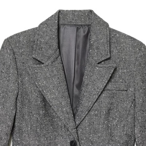 Women's slim fit single-breasted herringbone tweed blazer in grey with notch lapels