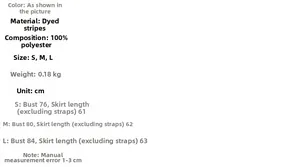 Size chart for backless mini dress with bust and length data in S, M, and L sizes