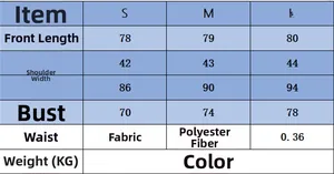 Detaillierte Größentabelle für Polyester-Jumpsuit mit Länge, Brust- und Taillenmaßen