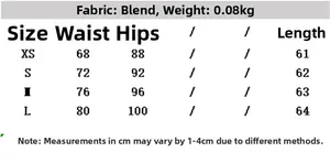 Tableau des tailles détaillé pour jupe slim femme avec mesures pour tailles XS, S, M, et L