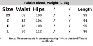 Size chart for women's slim casual skirt showing waist, hip, and length measurements
