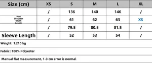 Tableau des tailles pour veste d'hiver femme avec mesures en cm de la taille XS à XL