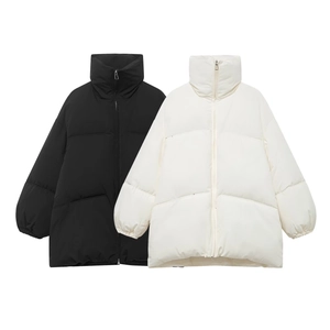 Doudoune Oversize pour Femmes Col Montant Chaud Polyester Matelassé Manteau Rembourré Streetwear Couleur Unie Hiver