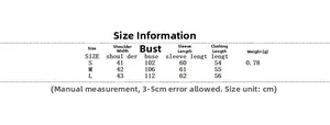 Detailed size guide table for women's hooded cotton jacket showing S M L measurements