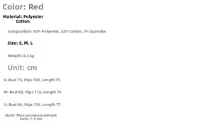 Size chart for red sleeveless backless dress with chest and length dimensions