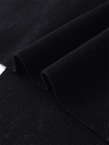 Detailed macro view of the black knit fabric texture showing fine ribbed patterns