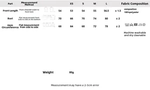 Detailed size chart for bow backless halter top including measurements and polyester fabric