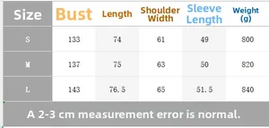 Detailed size chart for women's long coat showing chest and length measurements