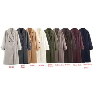 Detail view of winter woolen coat collection in nine assorted classic solid colors