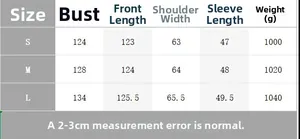 Detailed size chart for women's slim fit long coat with bust and length dimensions