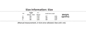 Detailed size chart with shoulder and bust measurements for women wool blend overcoats