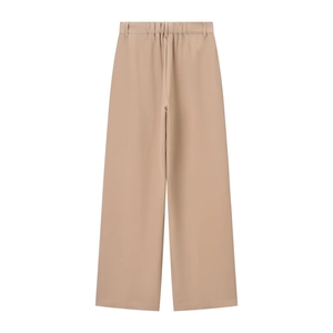 Rear view of khaki wide-leg trousers featuring a comfortable semi-elastic waistband