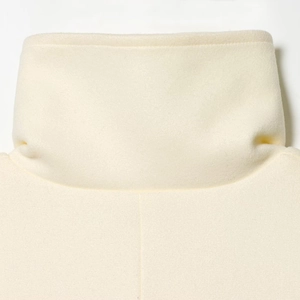 Slim fit cream white stand collar coat in double-sided wool fabric for women