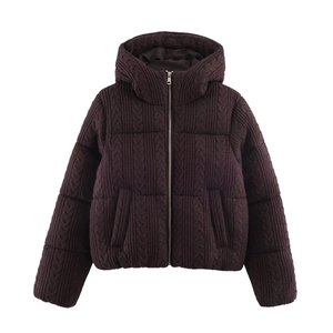 Women Casual Cable Knit Hooded Padded Jacket Fashion Solid Color Zip Up Thick Warm Outerwear Winter Long Sleeve Coat