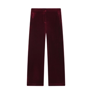 Pantalone in velluto bordeaux a vita alta con gamba dritta e tasche laterali