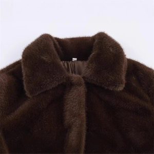Veste en fausse fourrure automne hiver pour femme marron foncé avec col large élégant