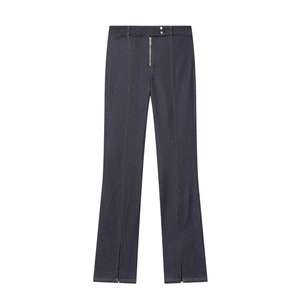 Slim fit denim trousers with high waist, metal zipper and stylish front slit leg detail