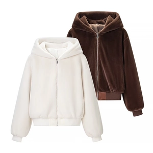 Veste à Capuche en Fausse Fourrure Décontractée pour Femmes Hiver Chaud Zippée Streetwear Couleur Unie Manteau Court