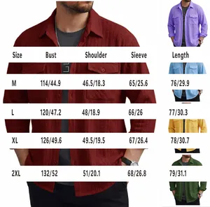 Detaillierte Größentabelle für Herren Streetstyle Langarmhemd mit Texturdetails