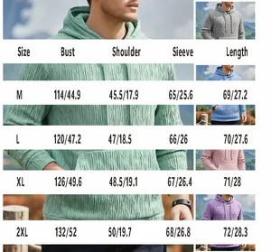 Guide des tailles pour sweat-shirt à capuche homme avec dimensions de M à 2XL