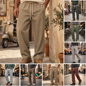 Pantaloni Casual Uomo Traspiranti Vita Elastica con Coulisse Gamba Dritta Vestibilità Larga Stile Euro Estate Tinta Unita