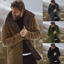 Detail showing faux shearling collar and available colors for men's winter jacket