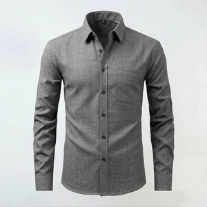 Camicia da uomo a maniche lunghe grigio antracite con taschino sul petto e colletto classico