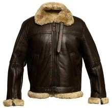 Klassische B3 Bomberjacke aus dunkelbraunem Leder mit dickem Lammfellkragen und Saum