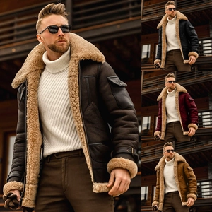 Giacca da Uomo in Camoscio Sintetico Montone Vintage Giacca Ispessita Media Lunghezza Con Collo in Pelliccia di Agnello Sintetico Caldo Capospalla Invernale