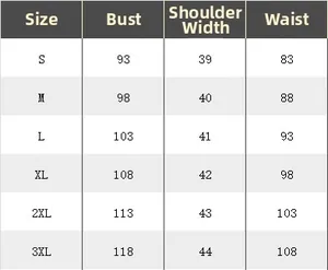Men wool coat size chart showing chest, shoulder and waist measurements from S to 3XL