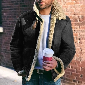 Herren Fliegerjacke aus anthrazitfarbenem Wildlederimitat mit dickem Lammfellfutter