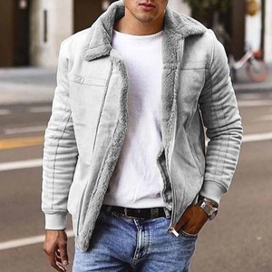 Herren Vintage Wildleder Kunstlammfell Jacke Dick Warm Winter Fliegerjacke Mit Revers Reißverschluss Casual Outerwear Für Männer