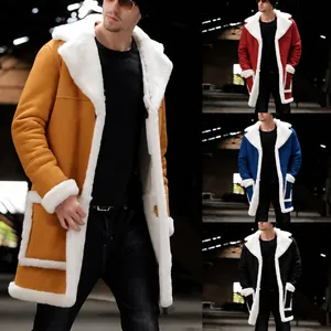 Manteau D'Hiver Épais En Daim Synthétique Pour Hommes Doublé De Fausse Fourrure Revers Veste À Boutons Patchwork Top